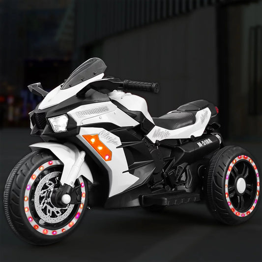 WUBEN 12V Kids Motorcycle Children Electric Motorcycle 3 Wheels Motorcycle with Bluetooth,White