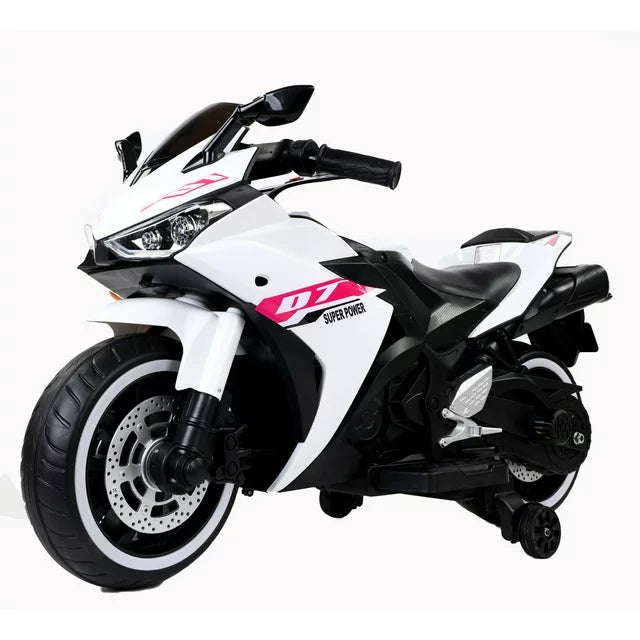 HNH 12V Ride on Motorcycle for Kids Battery Powered Dirt Bike for Child Electric Motorcycle with Light Wheels,Bluetooth,3Mph