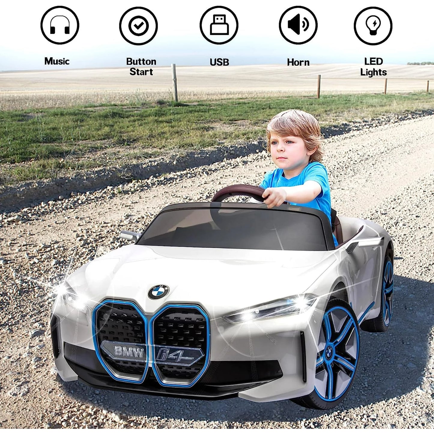 WUBEN 12v Licensed BMW Battery Powered Ride on Toys Kids Electric Car with Remote Control,Music Player for Child, White