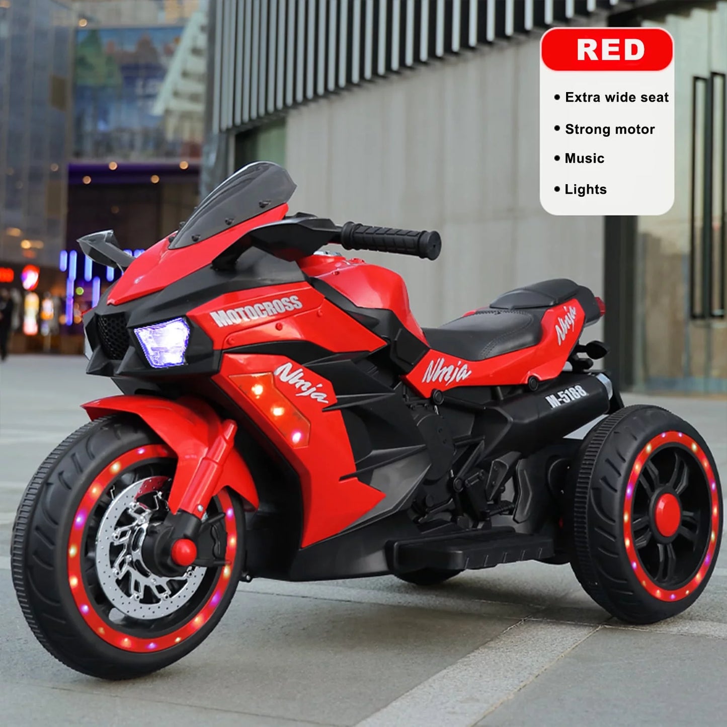 WUBEN Ride on Toys 12v Battery Powered Ride on Motorcycle for Kids with LED Lights Music Red,Child