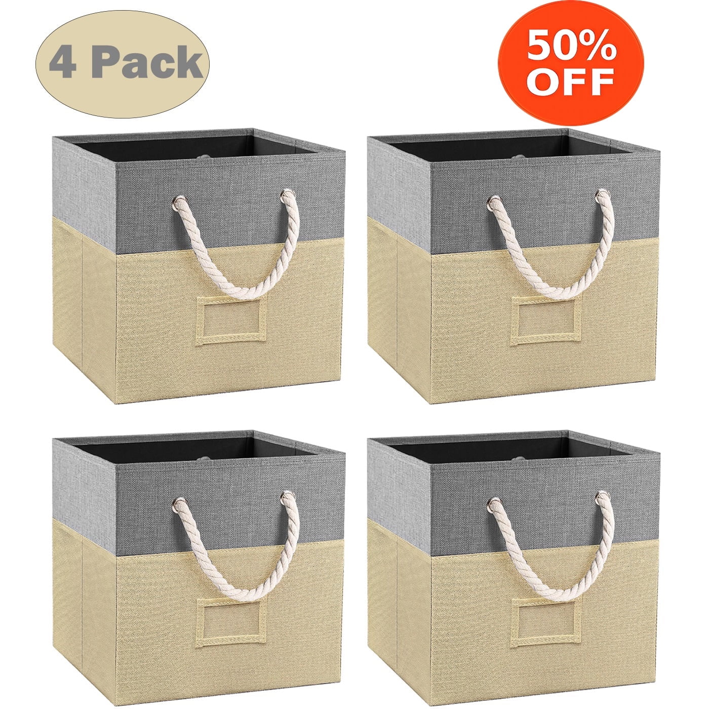 Werseon Storage Cube Bins Set of 4, 12 inch Fabric Storage Cubes for Organizing Shelf, Foldable Cubby Storage Baskets with Cotton Handles