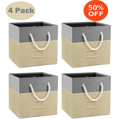 Werseon Storage Cube Bins Set of 4, 12 inch Fabric Storage Cubes for Organizing Shelf, Foldable Cubby Storage Baskets with Cotton Handles
