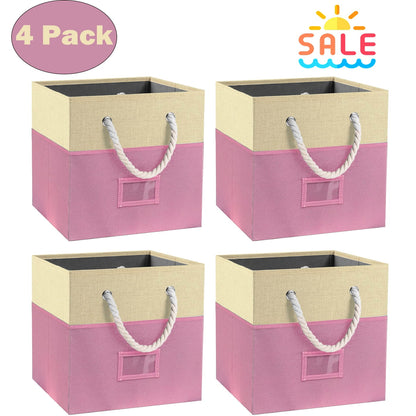 Werseon 12" Fabric Storage Cube Bins, Set of 4 Storage Cubes Organizer with Cotton Handles, Foldable Storage Boxes Cloth Baskets for Shelves Closet