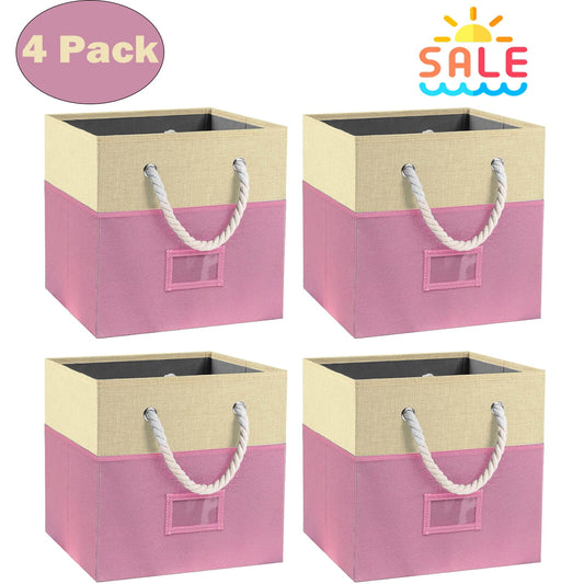 Werseon 12" Fabric Storage Cube Bins, Set of 4 Storage Cubes Organizer with Cotton Handles, Foldable Storage Boxes Cloth Baskets for Shelves Closet
