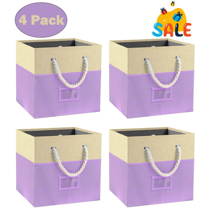 Werseon Fabric Storage Cubes Bin, 4 Pack Storage Bins Organizer for Closet, 12" Storage Boxes w/ Rope Handles for Home Kids Room Closet