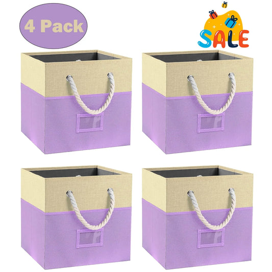 Werseon Fabric Storage Cubes Bin, 4 Pack Storage Bins Organizer for Closet, 12" Storage Boxes w/ Rope Handles for Home Kids Room Closet