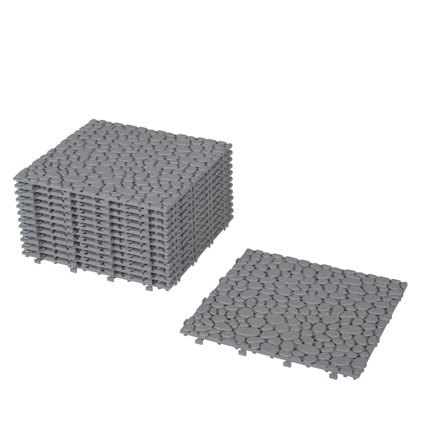 Werseon 12" x 12" Interlocking Deck Tiles, 12 PCS Plastic Waterproof Drainage Tiles Mats for Bathroom Porch Balcony Backyard, Weight Capacity Upto 440 LBS, Pebble Stone Pattern, Gray