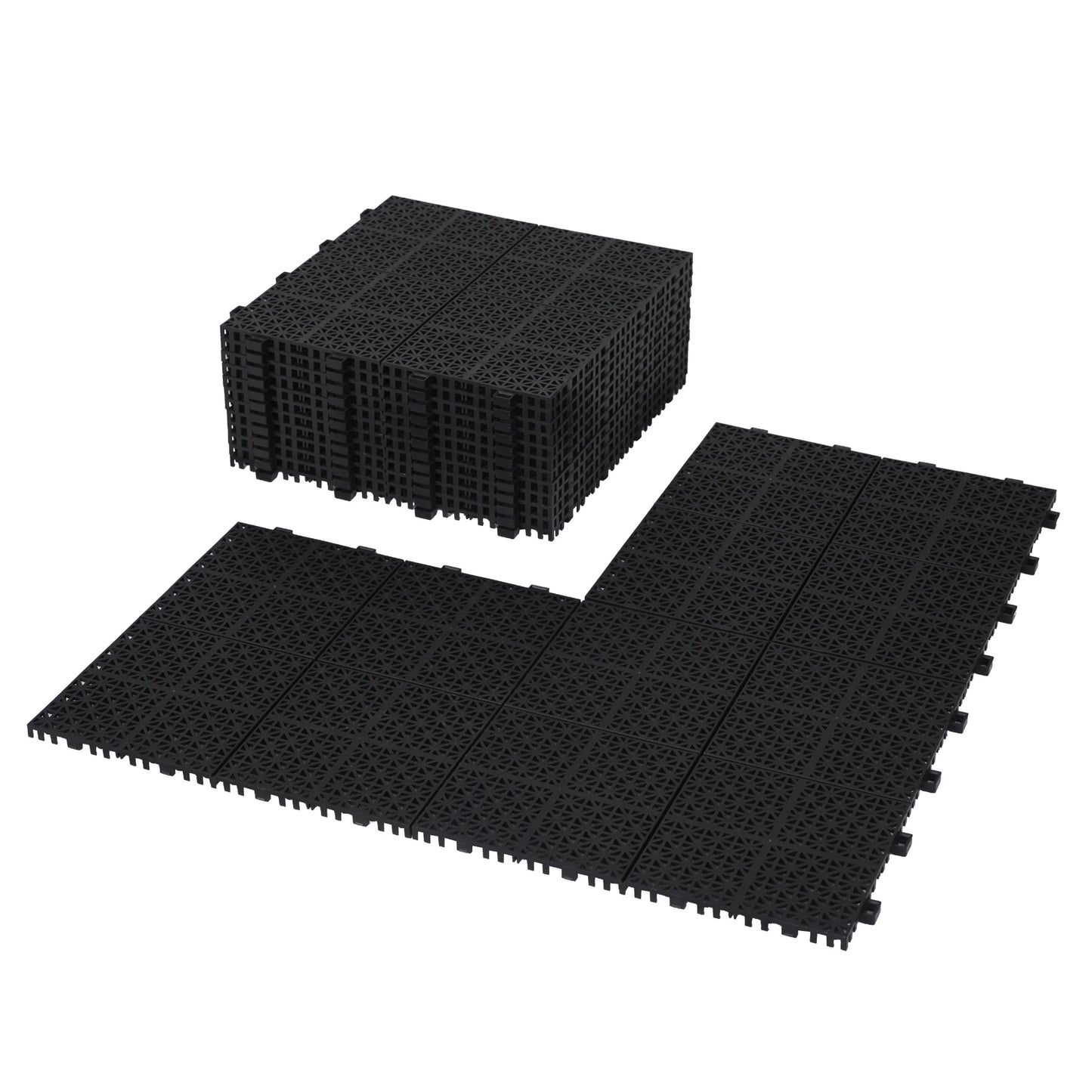 Werseon 12" x 12" Modular Interlocking Deck Tiles, 12 PCS Plastic Waterproof Interlocking Drainage Floor Mat for Bathroom Porch Balcony Kitchen, Weight Capacity Upto 6613 LBS, Rosette Pattern, Black
