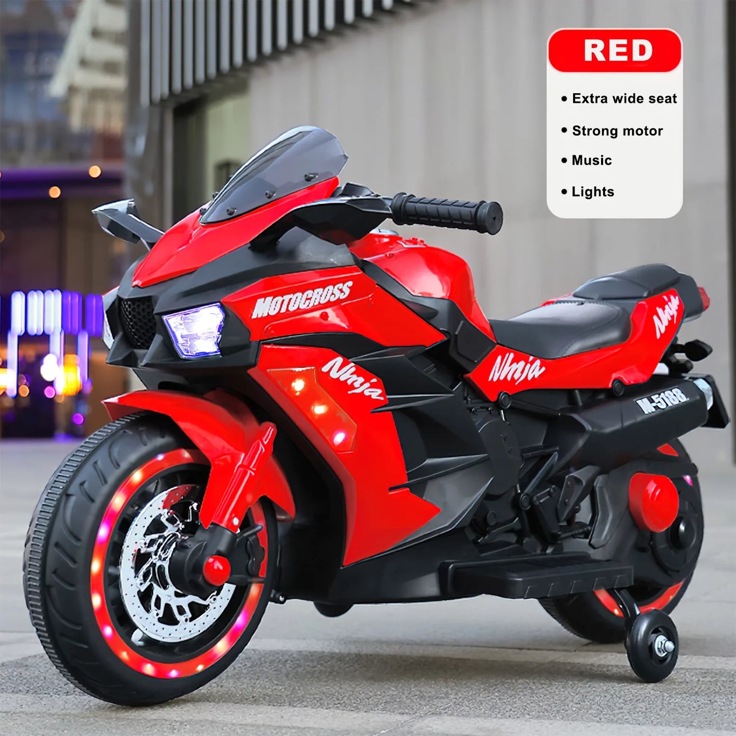 Werseon 12V Motorcycle for Kids, Electric Motorcycle with LED Lights Ride on Motorcycle, Red