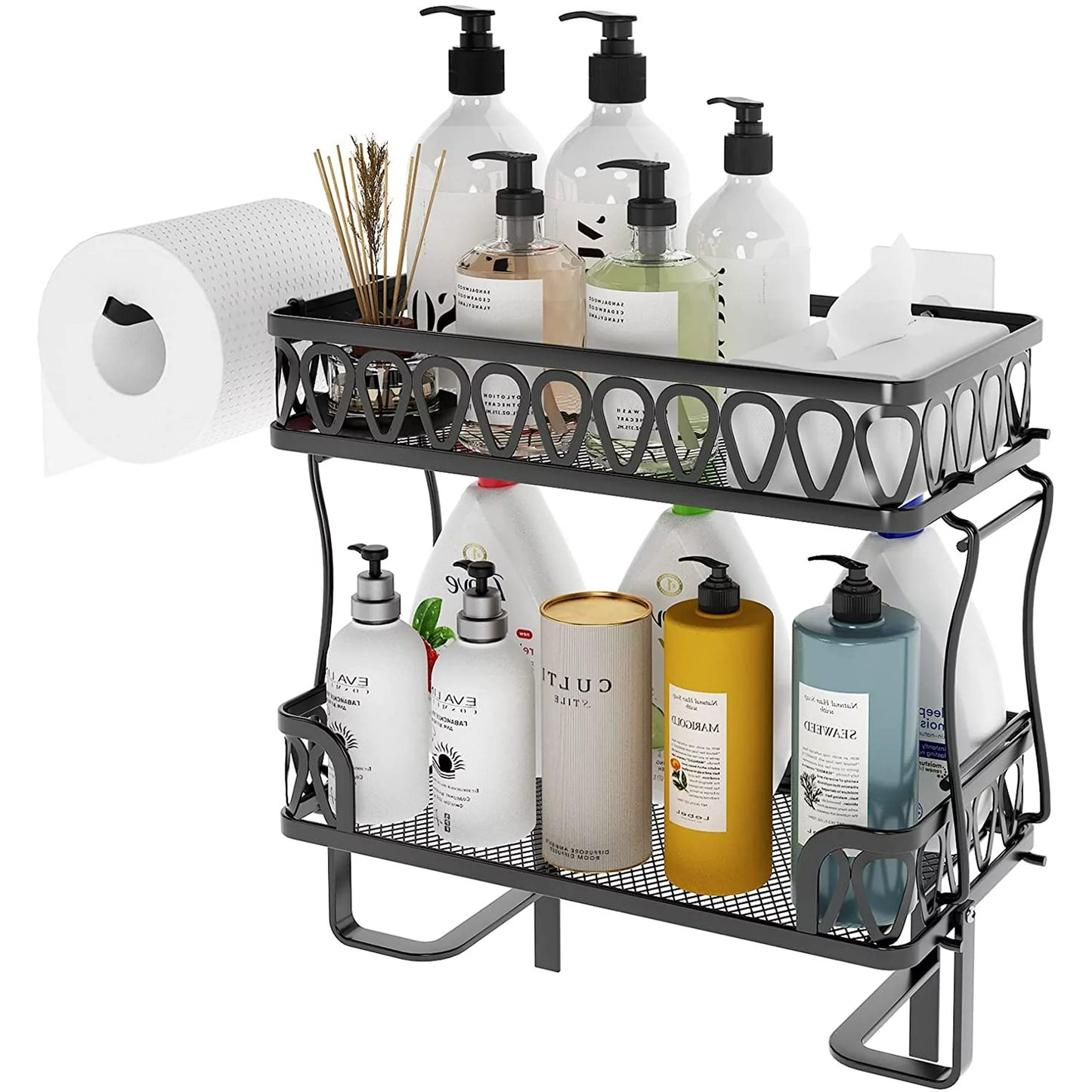 Werseon 2-Tier Over The Toilet Storage Shelf, Bathroom Organizer Over Toilet, Above Toilet Shelf with Toilet Paper Holder, Black
