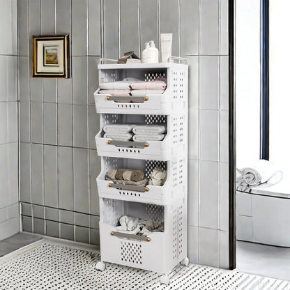 Werseon 4-Tier Rolling Utility Cart w/ Wheels, Mobile Storage Cart w/ Push Handle and Baskets, Large Capacity Kitchen Cart Organizer for Bathroom Bedroom Laundry Room