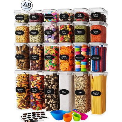 Werseon Airtight Food Storage Containers,24 Pack Cereal Containers,Plastic Kitchen and Pantry Organization Canisters,Black
