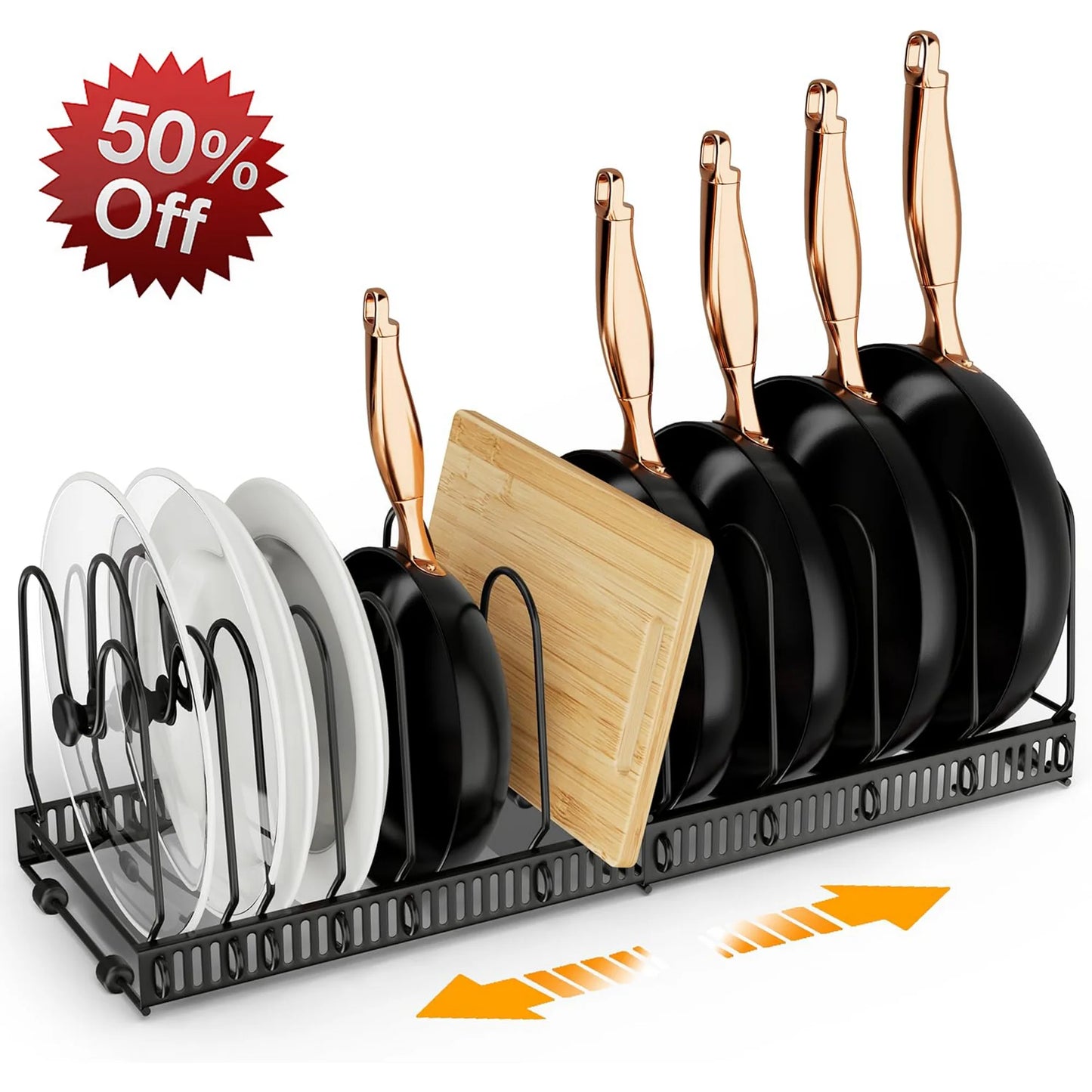 Werseon Expandable Pot Lid Organizer, Adjustable Pot Lid Holders for Cabinet, Pots and Pans Lid Rack,