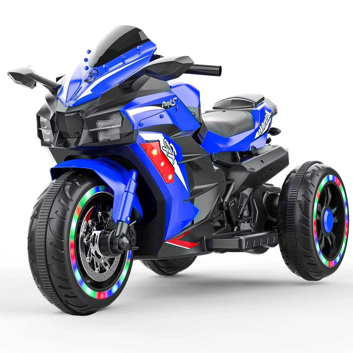 Werseon Kids Ride on Motorcycle,12V Electric Ride on Bike with Training Wheels,LED Lights,Music,Blue
