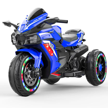 Werseon Kids Ride on Motorcycle,12V Electric Ride on Bike with Training Wheels,LED Lights,Music,Blue