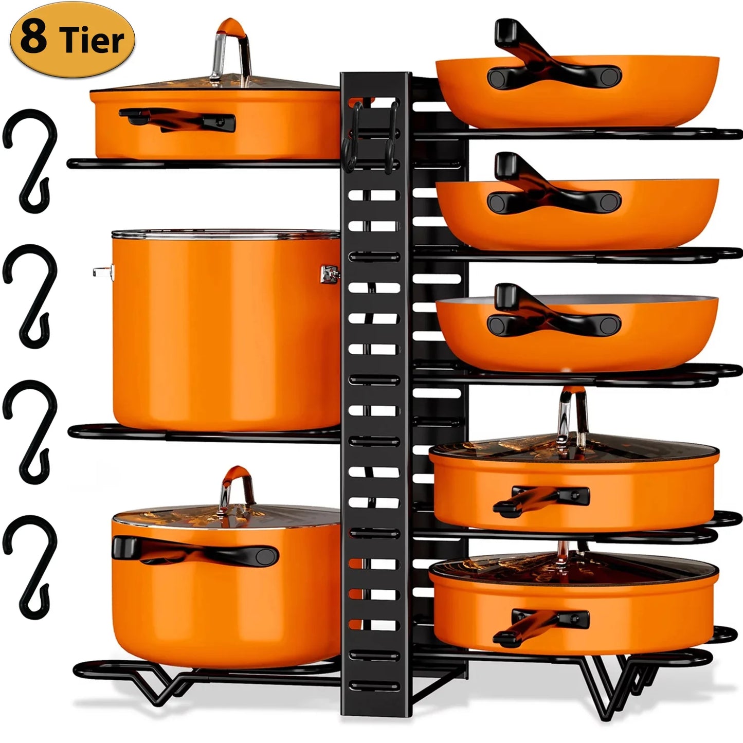 Werseon Pot Organizer Rack 8 Tiers Pots and Pans Organizer, Pot Lid Organizer for Kitchen Cabinet Cookware Organizers and Storage,Upgraded