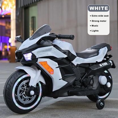 Werseon Ride on Motorcycle for Kids, 12v Battery Powered Electric Motorcycle for Girls Boys, White