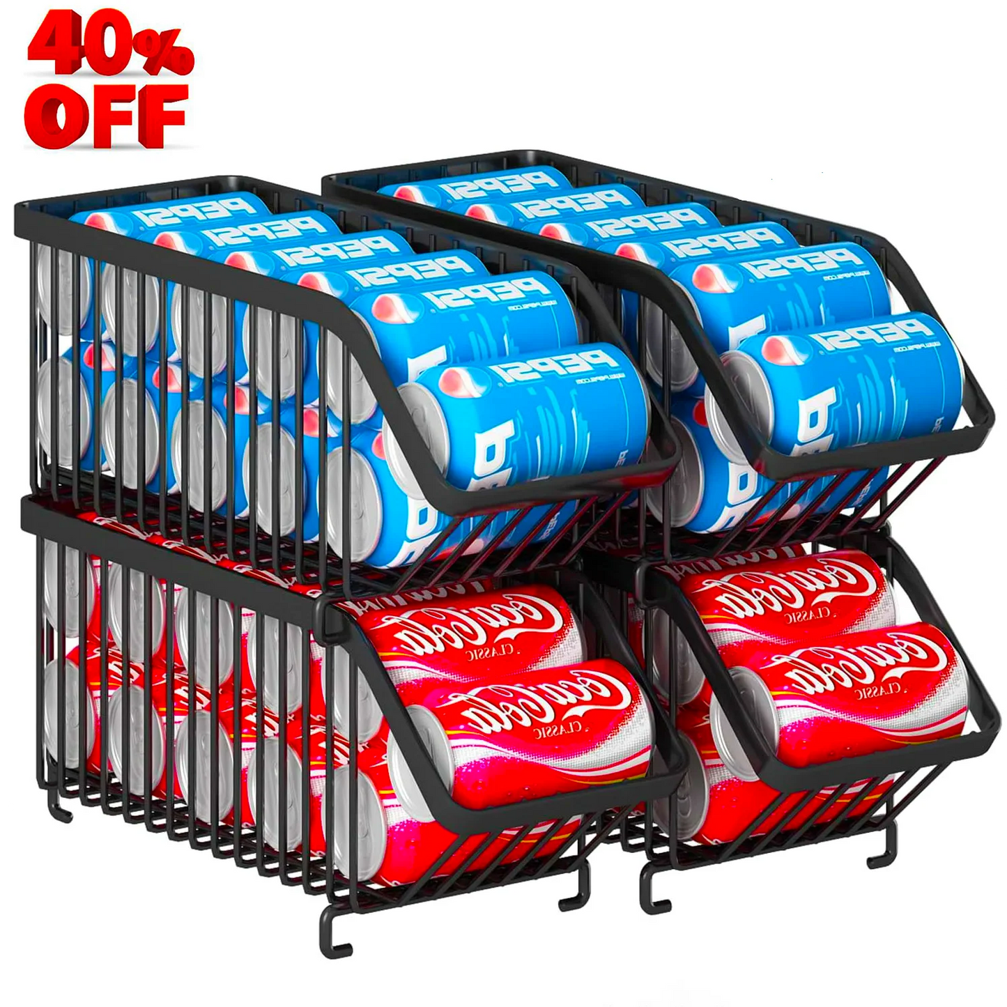 Werseon Soda Can Organizer 4 Pack Stackable Rack Dispenser, Beverage Rack Can Dispenser Organizer for Kitchen,Refrigerator