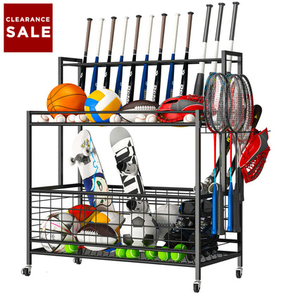 Werseon Sports Equipment Organizer Clearance,Garage Storage Rack with Baskets and Hooks,Organizer Cart for Garage