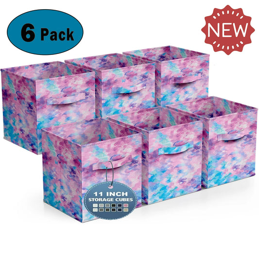 Werseon Colorful Cube Storage Bins, Set of 6 Foldable Collapsible Storage Box with Handles, 11" Fabric Storage Cubes Organizers for Shelves,Purple