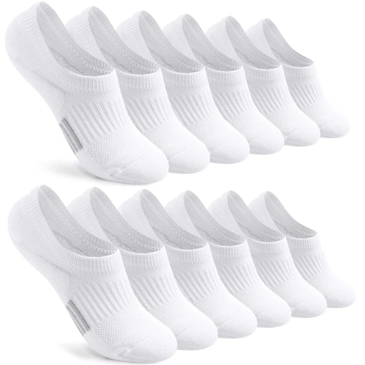 YOMYM Womens Athletic No Show Socks Low Cut Non-Slip Thin Liner Socks Invisible Hidden Socks for Flats,White