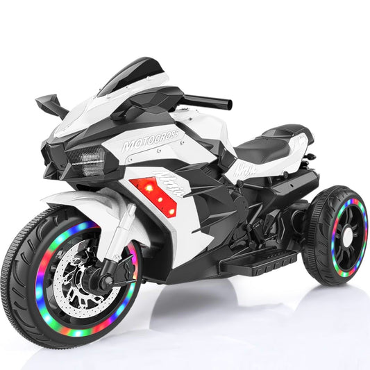 YOMYM 12V Motorcycles for Kids with Bluetooth Motorcycle 3 Wheels Motorcycle with LED Lights Music