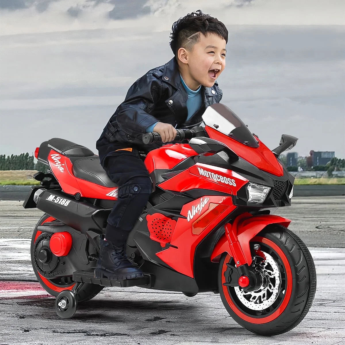 YOMYM 12V Ride on Motorcycle for Kids, Battery Powered 2 Wheels Motorcycle Toy with Bluetooth, Music, Light-Red⭐⭐⭐