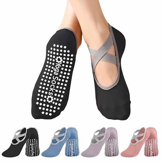 YOMYM 4 Pairs Pilates Socks with Grips for Women Yoga Socks Non-Slip Sole for Ballet, Hospital, Dance, Workout, Barefoot
