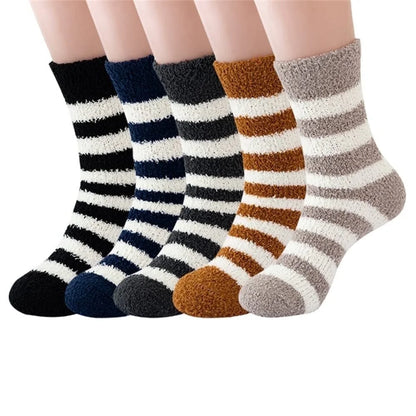 YOMYM 5 Pairs Fuzzy Socks Warm Socks Soft Non Slip Slipper Socks for Womens