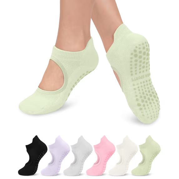 YOMYM 6 Pairs Pilates Socks for Women Non Slip Grip Socks Yoga Socks Ankle Grippy Socks Woman