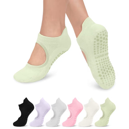YOMYM 6 Pairs Pilates Socks for Women Non Slip Grip Socks Yoga Socks Ankle Grippy Socks Woman
