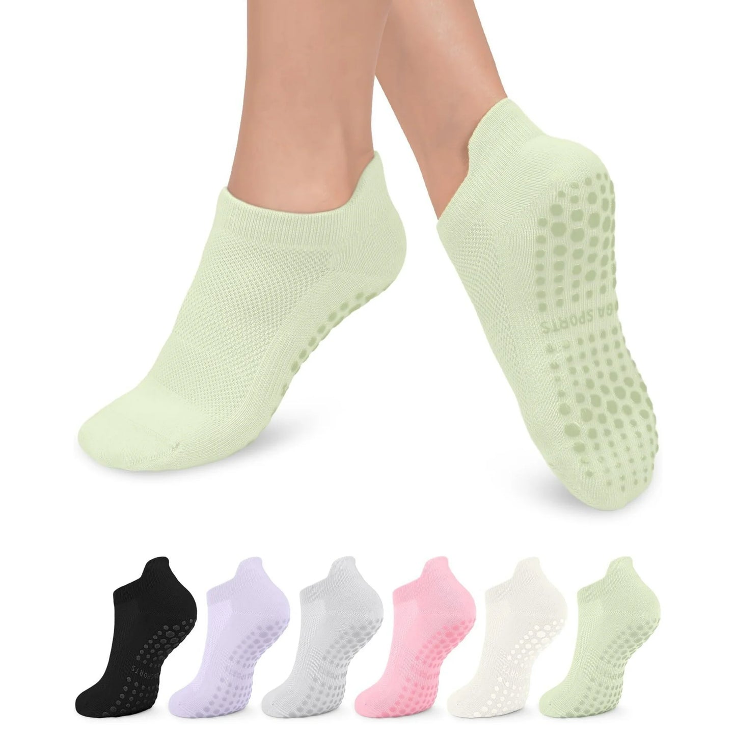 YOMYM 6 Pairs Pilates Socks with Grips for Yoga, Barefoot, Ballet, Barre, Hospital Non Slip Anti Skid Socks for Women and Men