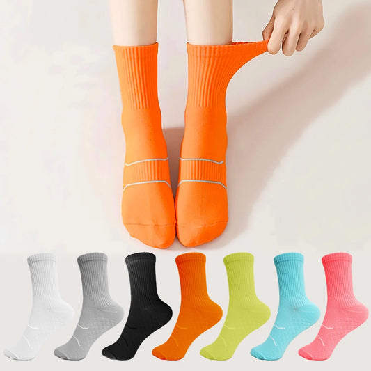 YOMYM Womens Crew Cushioned Cotton Wicking Hiking Athletic Running Socks 7 Pairs