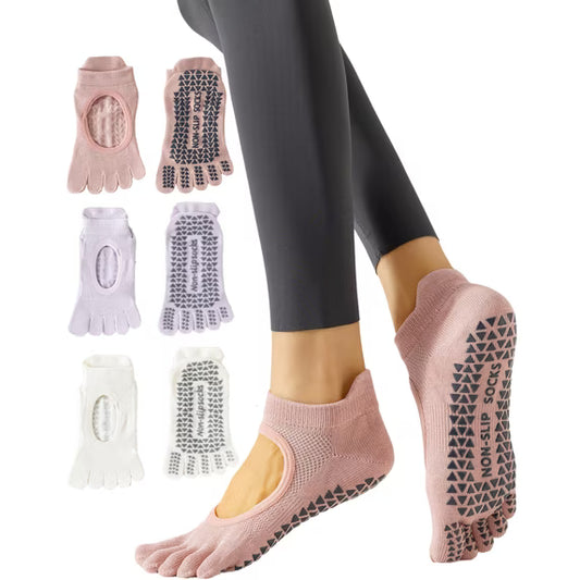 YOMYM 6 Pairs Grip Pilates Socks for Women, Non-slip Yoga Athletic Socks for Barefoot