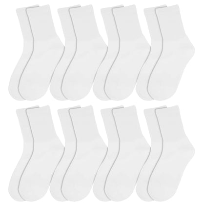 YOMYM 8 Pairs Casual Cotton Crew Socks for Women and Men, Athletic Casual Work Crew Socks, White