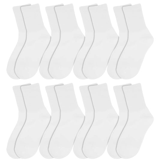 YOMYM 8 Pairs Casual Cotton Crew Socks for Women and Men, Athletic Casual Work Crew Socks, White