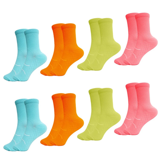 YOMYM Crew Socks for Women, Hiking Athletic Running Walking Cushioned Compression Cotton Socks 8 Pairs