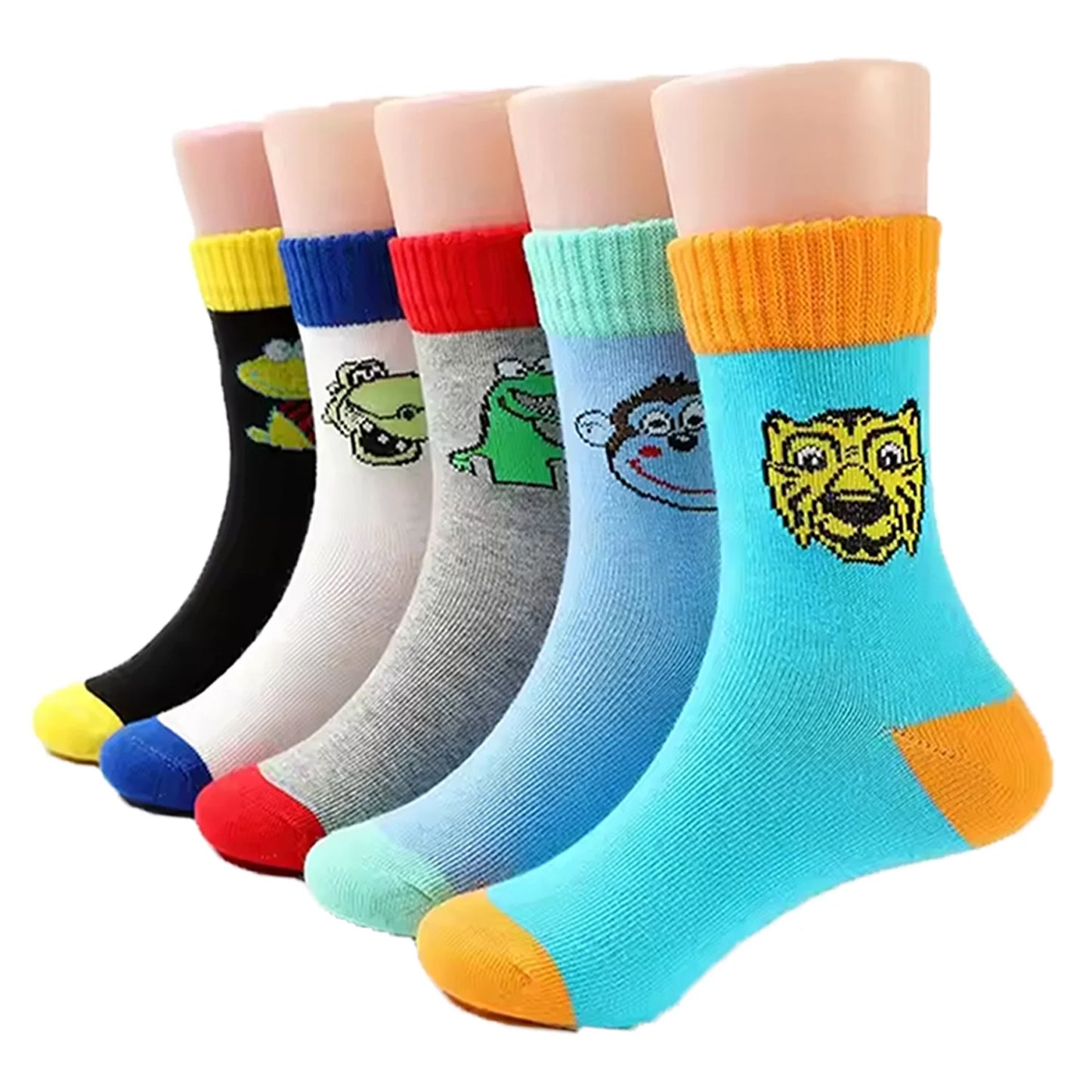 YOMYM Boys Crew Socks Half Cushioned Athletic Socks Cotton Calf Socks Kids Teens 5 Pairs