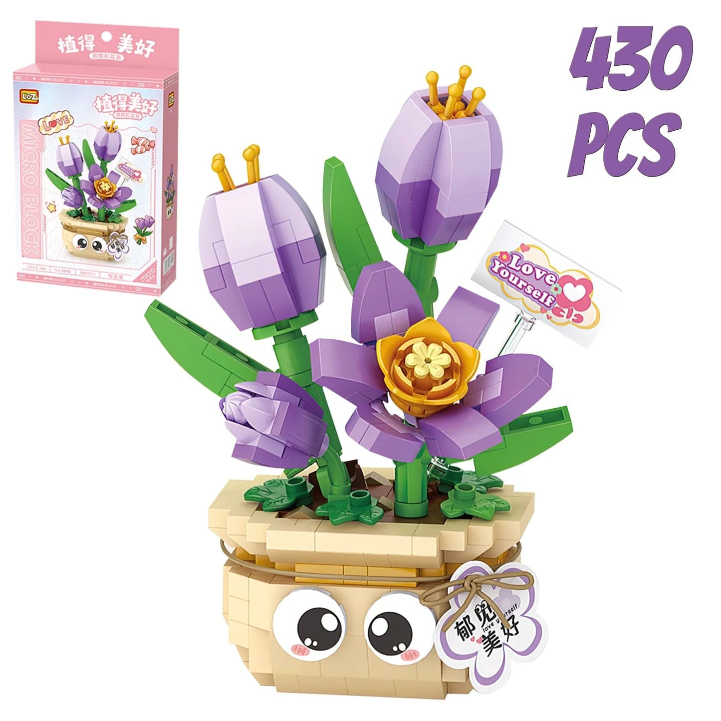 YOMYM Flower Bouquet Building Set - 430 Pieces Flowers Botanical Building Toys- Flower kit with DIY Paper Vase