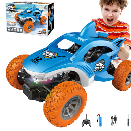 YOMYM Remote Control Car 2.4 GHz All Terrain Monster Truck RC Cars Toys for Kids Ages 6-12 Shark Toy (Blue)