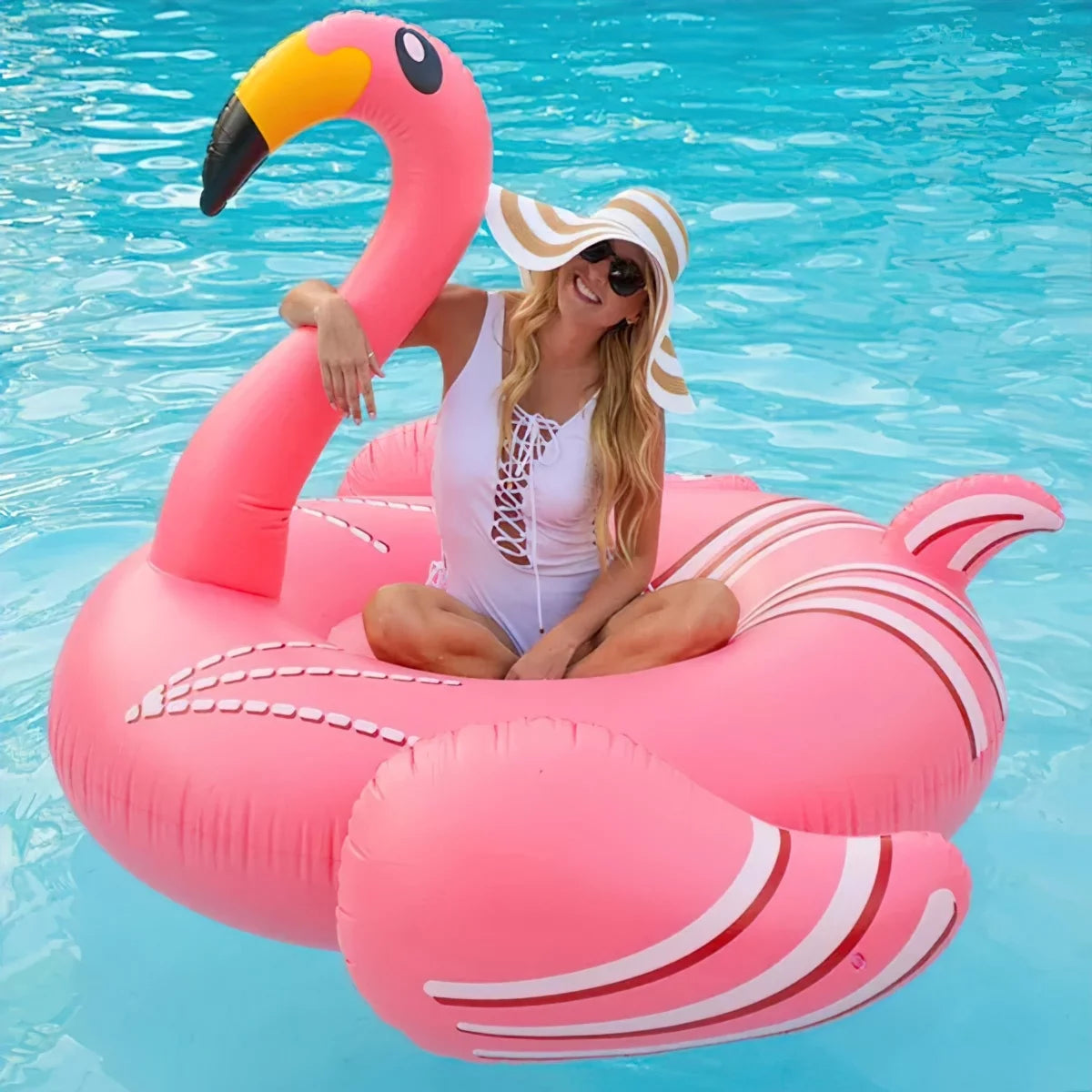 YOMYM Giant Inflatable Flamingo Pool Float, Swimming Pool Floatie Lounge Floating Raft Party Decorations Toys for Adults Kids