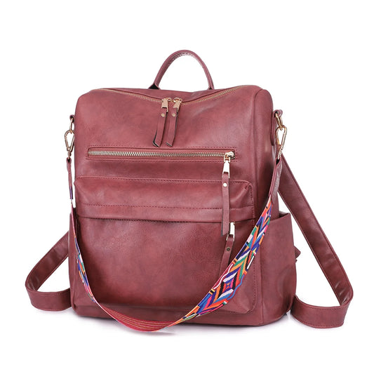 YOMYM Leather Backpack Purse for Women Designer Ladies Large School Convertible Shoulder Bag