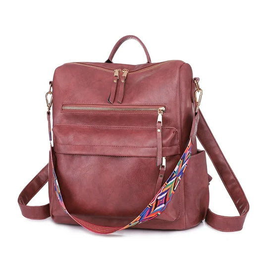 YOMYM Leather Backpack Purse for Women Designer Ladies Large Travel Convertible Shoulder Bag