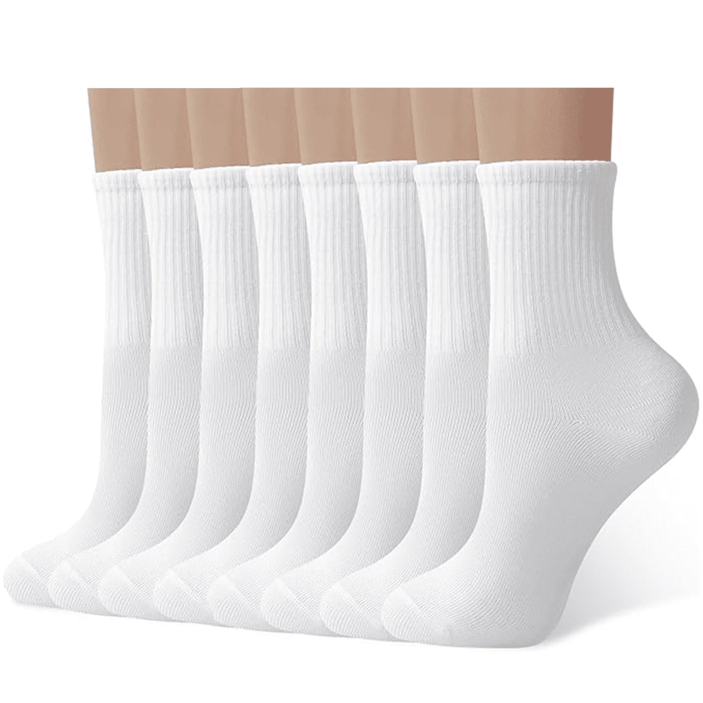 YOMYM 8 Pairs Men's Cotton Crew Socks, Athletic Calf Socks Cushioned Breathable Crew Socks for Men Women, White