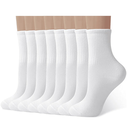 YOMYM 8 Pairs Men's Cotton Crew Socks, Athletic Calf Socks Cushioned Breathable Crew Socks for Men Women, White