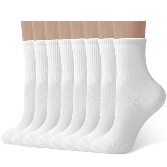 YOMYM 8 Pairs Men's Cotton Crew Socks, Athletic Calf Socks Cushioned Breathable Crew Socks for Men Women, White