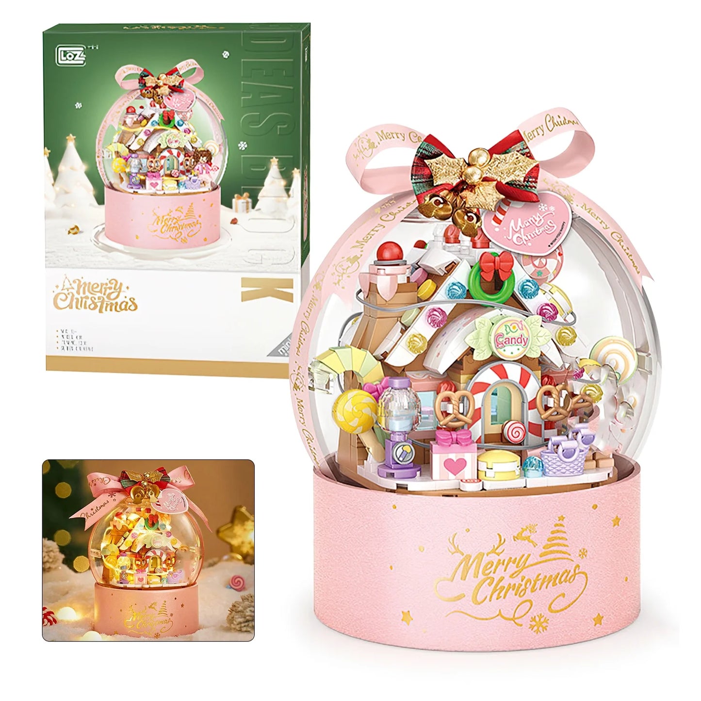 YOMYM Mini Building Blocks Kit Jelly Bean House 486PCS Bricks Model with Light Christmas Building Toy Gifts for Adults and Kids