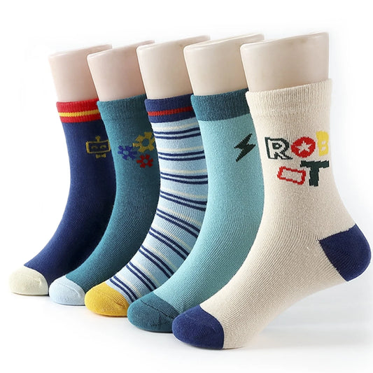 YOMYM Boys Crew Socks, Athletic Half Cushioned Calf Socks Casual School Socks For Big Little Kids 8-12 Years Old 5 Pairs