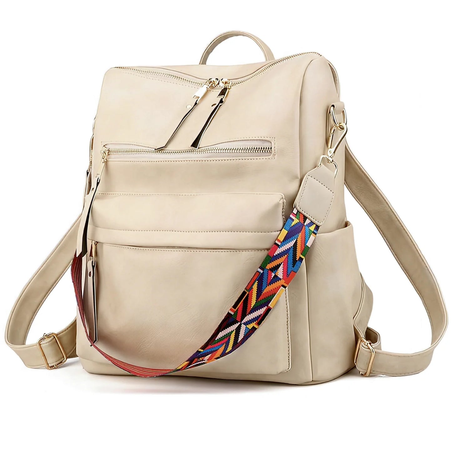 YOMYM Women Backpack Purse Fashion Leather Designer Ladies Convertible Travel College Shoulder Bags with Colorful Strap