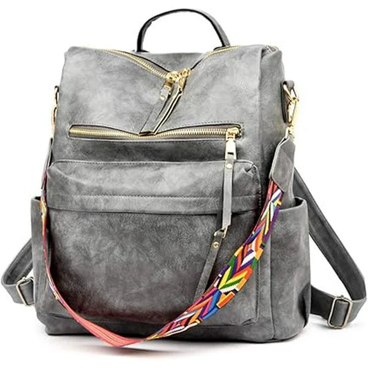 YOMYM Women Backpack Purse for Women Fashion Leather Designer Ladies Convertible School College Shoulder Bags with Colorful Strap